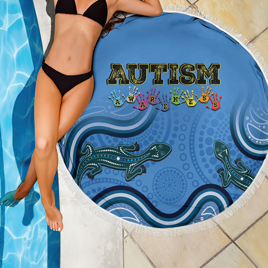 Australia Autism Awareness Beach Blanket In April We Wear Blue Aboriginal Lizard