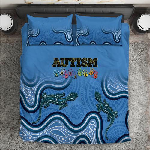 Australia Autism Awareness Bedding Set In April We Wear Blue Aboriginal Lizard