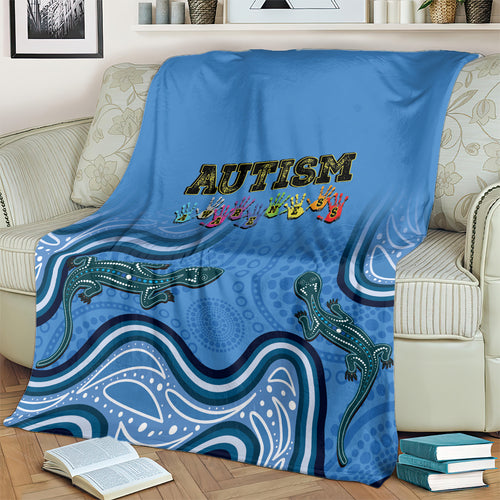 Australia Autism Awareness Blanket In April We Wear Blue Aboriginal Lizard