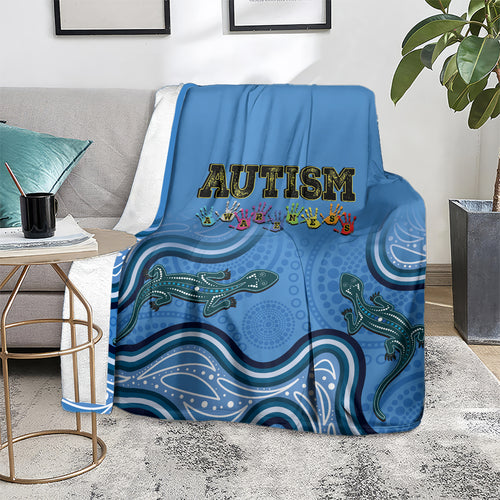 Australia Autism Awareness Blanket In April We Wear Blue Aboriginal Lizard