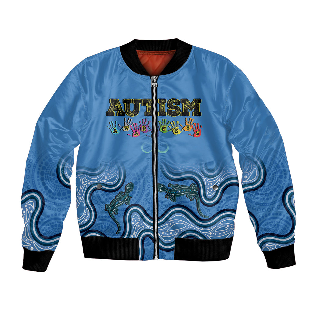 Australia Autism Awareness Bomber Jacket In April We Wear Blue Aboriginal Lizard