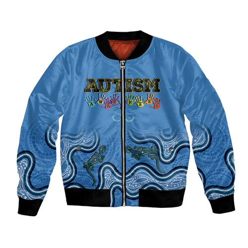 Australia Autism Awareness Bomber Jacket In April We Wear Blue Aboriginal Lizard