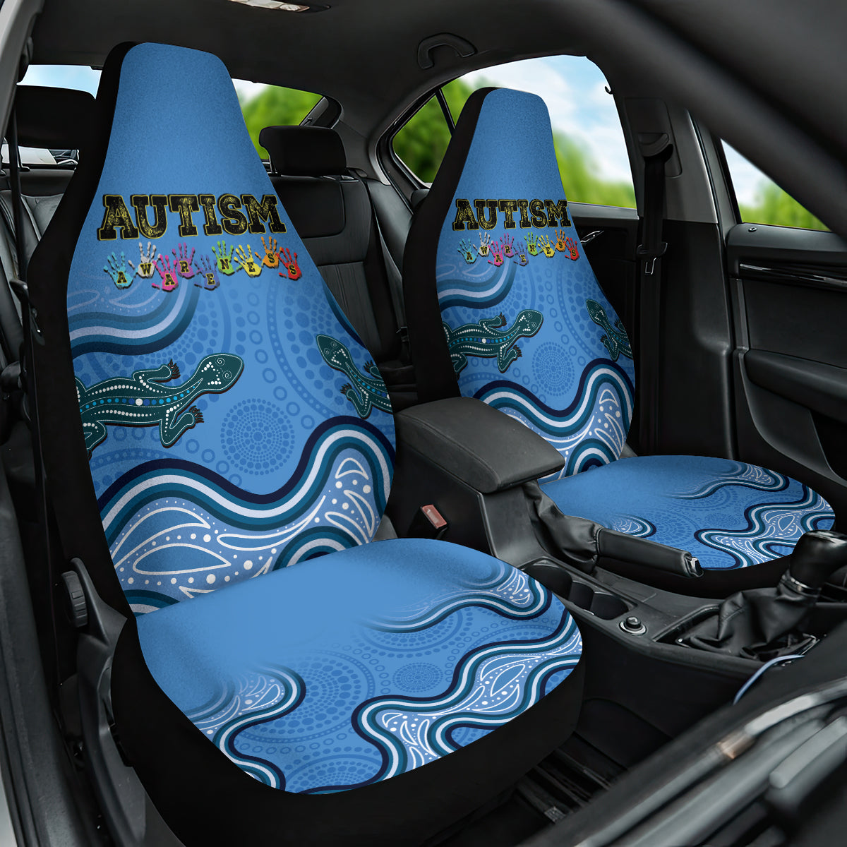Australia Autism Awareness Car Seat Cover In April We Wear Blue Aboriginal Lizard