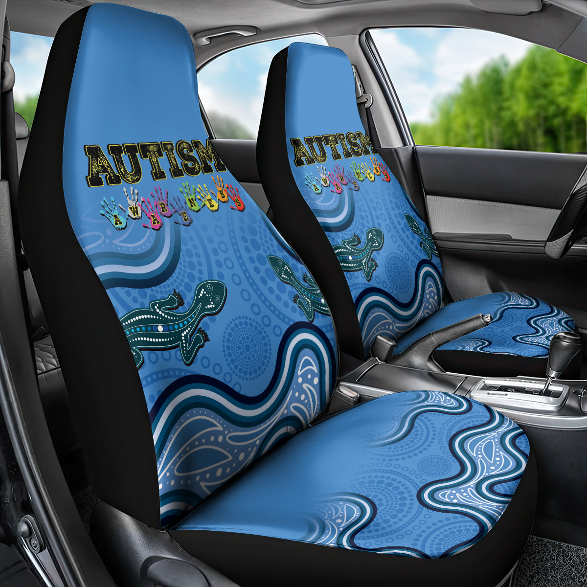 Australia Autism Awareness Car Seat Cover In April We Wear Blue Aboriginal Lizard