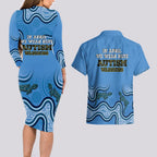 Australia Autism Awareness Couples Matching Long Sleeve Bodycon Dress and Hawaiian Shirt In April We Wear Blue Aboriginal Lizard