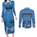 Australia Autism Awareness Couples Matching Long Sleeve Bodycon Dress and Long Sleeve Button Shirt In April We Wear Blue Aboriginal Lizard