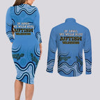 Australia Autism Awareness Couples Matching Long Sleeve Bodycon Dress and Long Sleeve Button Shirt In April We Wear Blue Aboriginal Lizard