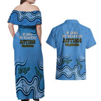 Australia Autism Awareness Couples Matching Off Shoulder Maxi Dress and Hawaiian Shirt In April We Wear Blue Aboriginal Lizard