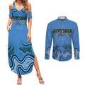 Australia Autism Awareness Couples Matching Summer Maxi Dress and Long Sleeve Button Shirt In April We Wear Blue Aboriginal Lizard
