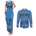 Australia Autism Awareness Couples Matching Tank Maxi Dress and Long Sleeve Button Shirt In April We Wear Blue Aboriginal Lizard