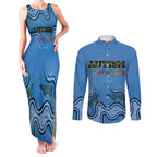 Australia Autism Awareness Couples Matching Tank Maxi Dress and Long Sleeve Button Shirt In April We Wear Blue Aboriginal Lizard