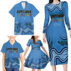 Australia Autism Awareness Family Matching Long Sleeve Bodycon Dress and Hawaiian Shirt In April We Wear Blue Aboriginal Lizard