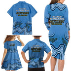 Australia Autism Awareness Family Matching Long Sleeve Bodycon Dress and Hawaiian Shirt In April We Wear Blue Aboriginal Lizard