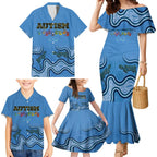 Australia Autism Awareness Family Matching Mermaid Dress and Hawaiian Shirt In April We Wear Blue Aboriginal Lizard