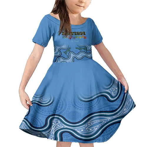 Australia Autism Awareness Family Matching Mermaid Dress and Hawaiian Shirt In April We Wear Blue Aboriginal Lizard