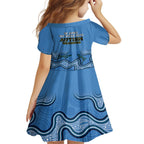Australia Autism Awareness Family Matching Off The Shoulder Long Sleeve Dress and Hawaiian Shirt In April We Wear Blue Aboriginal Lizard