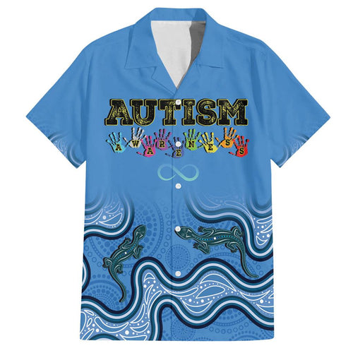 Australia Autism Awareness Family Matching Off Shoulder Maxi Dress and Hawaiian Shirt In April We Wear Blue Aboriginal Lizard