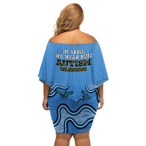 Australia Autism Awareness Family Matching Off Shoulder Short Dress and Hawaiian Shirt In April We Wear Blue Aboriginal Lizard
