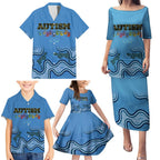Australia Autism Awareness Family Matching Puletasi and Hawaiian Shirt In April We Wear Blue Aboriginal Lizard