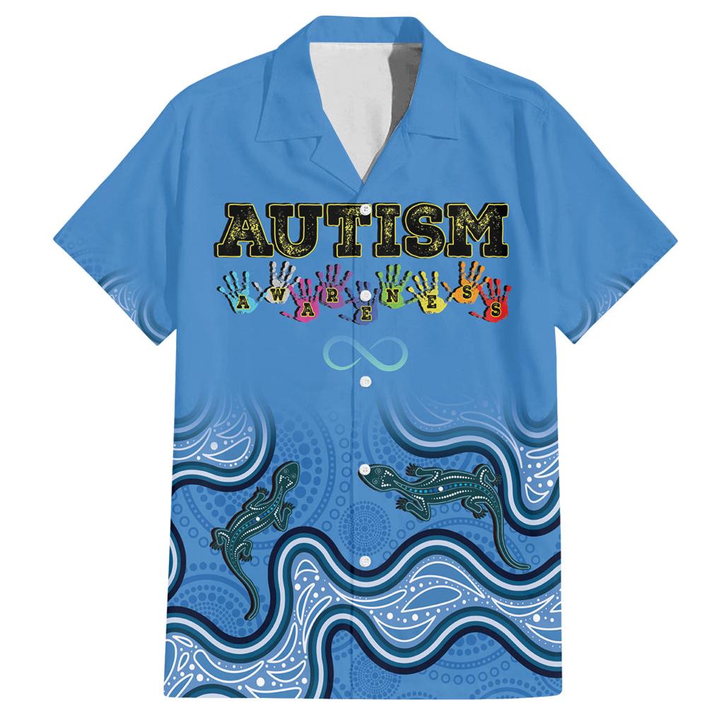 Australia Autism Awareness Family Matching Puletasi and Hawaiian Shirt In April We Wear Blue Aboriginal Lizard