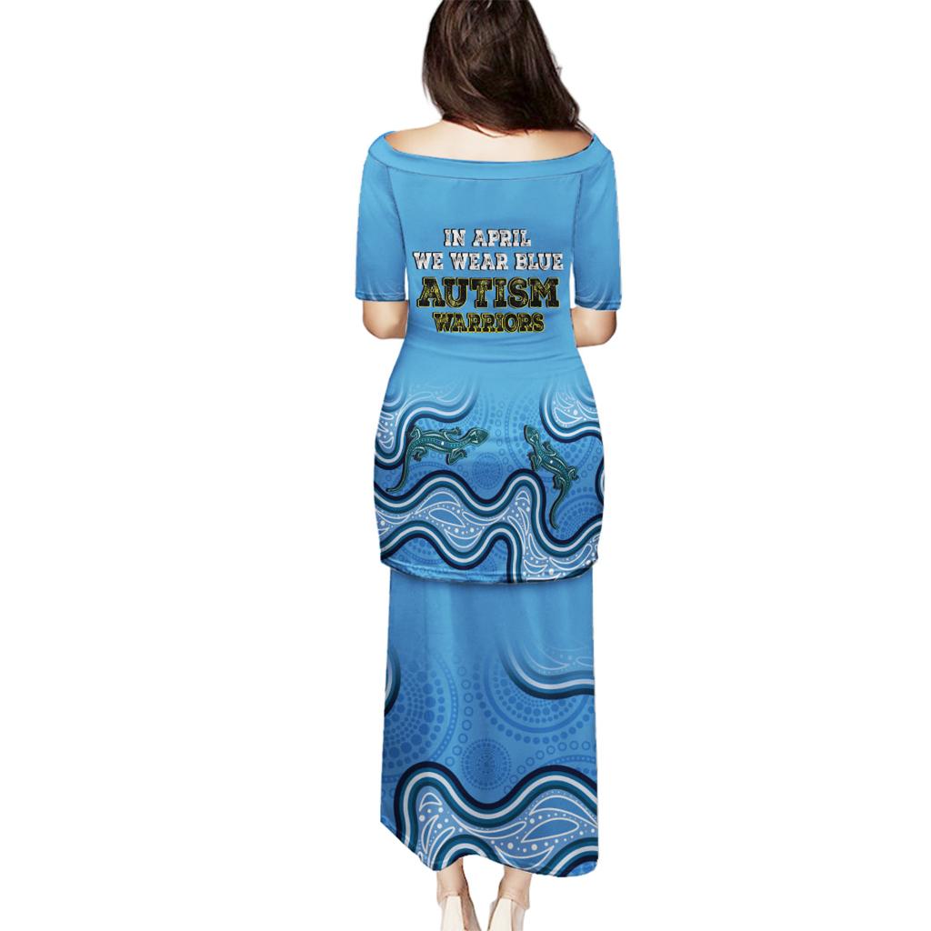 Australia Autism Awareness Family Matching Puletasi and Hawaiian Shirt In April We Wear Blue Aboriginal Lizard