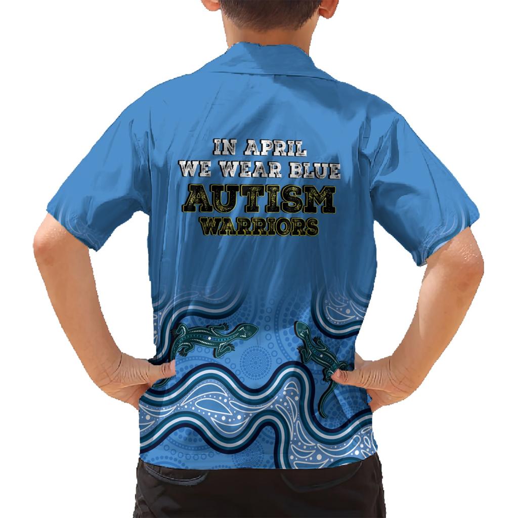 Australia Autism Awareness Family Matching Short Sleeve Bodycon Dress and Hawaiian Shirt In April We Wear Blue Aboriginal Lizard
