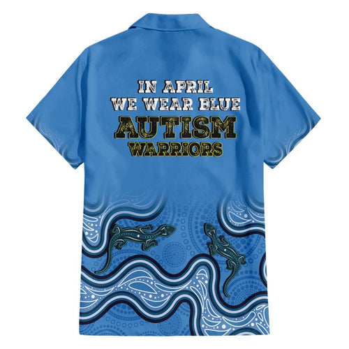 Australia Autism Awareness Family Matching Short Sleeve Bodycon Dress and Hawaiian Shirt In April We Wear Blue Aboriginal Lizard