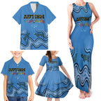 Australia Autism Awareness Family Matching Tank Maxi Dress and Hawaiian Shirt In April We Wear Blue Aboriginal Lizard