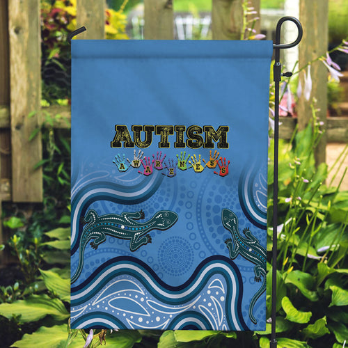 Australia Autism Awareness Garden Flag In April We Wear Blue Aboriginal Lizard