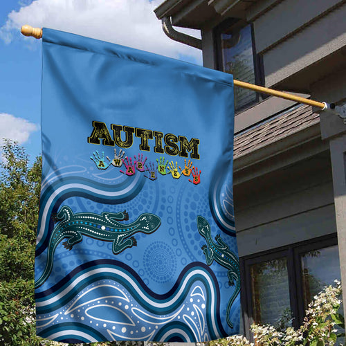 Australia Autism Awareness Garden Flag In April We Wear Blue Aboriginal Lizard