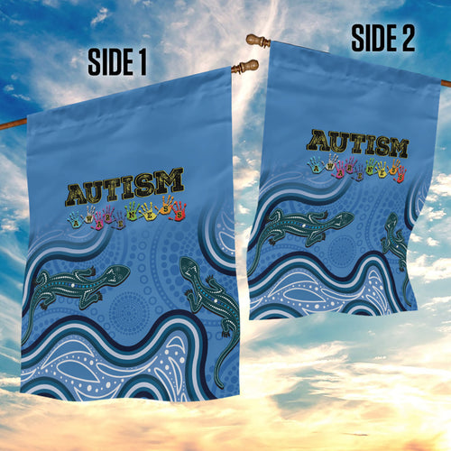 Australia Autism Awareness Garden Flag In April We Wear Blue Aboriginal Lizard
