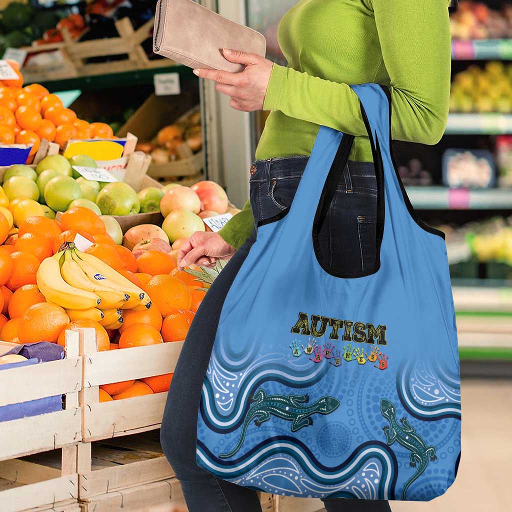 Australia Autism Awareness Grocery Bag In April We Wear Blue Aboriginal Lizard