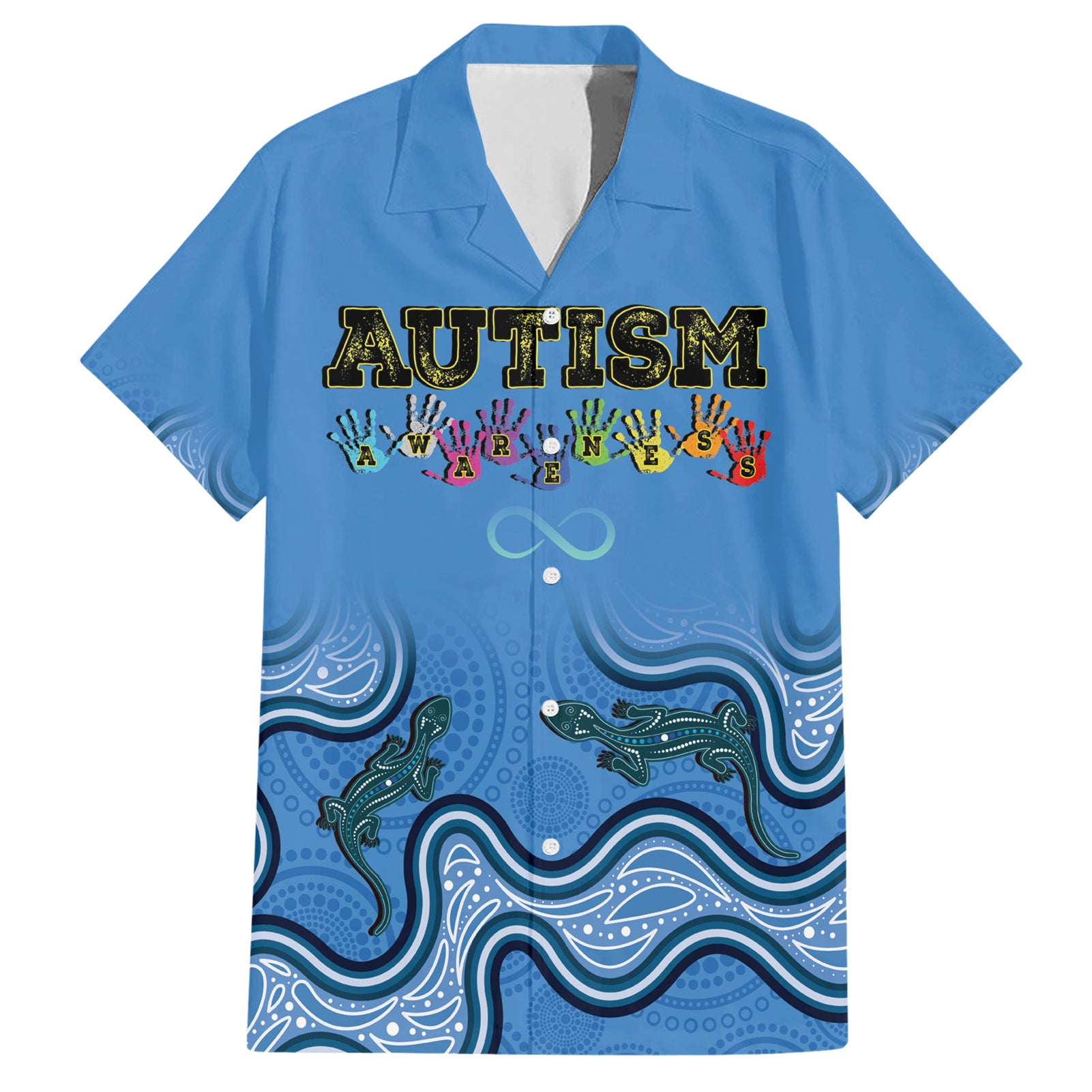 Australia Autism Awareness Hawaiian Shirt In April We Wear Blue Aboriginal Lizard