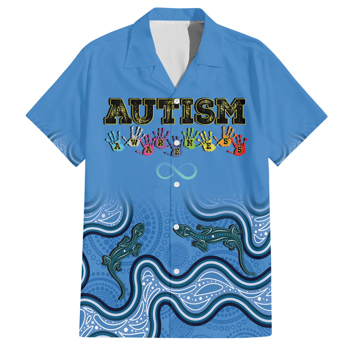 Australia Autism Awareness Hawaiian Shirt In April We Wear Blue Aboriginal Lizard