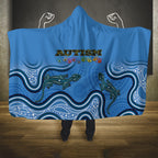 Australia Autism Awareness Hooded Blanket In April We Wear Blue Aboriginal Lizard
