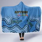 Australia Autism Awareness Hooded Blanket In April We Wear Blue Aboriginal Lizard