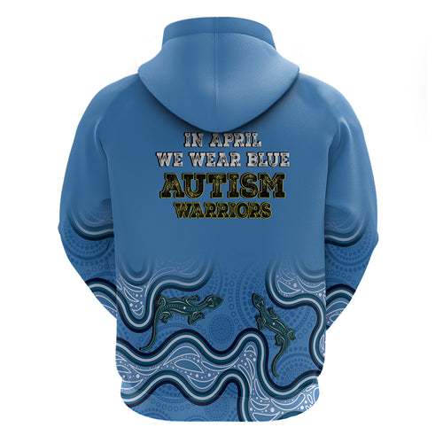 Australia Autism Awareness Hoodie In April We Wear Blue Aboriginal Lizard