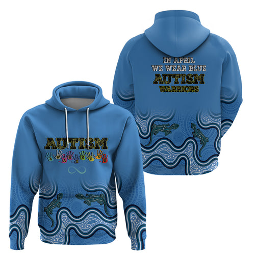 Australia Autism Awareness Hoodie In April We Wear Blue Aboriginal Lizard