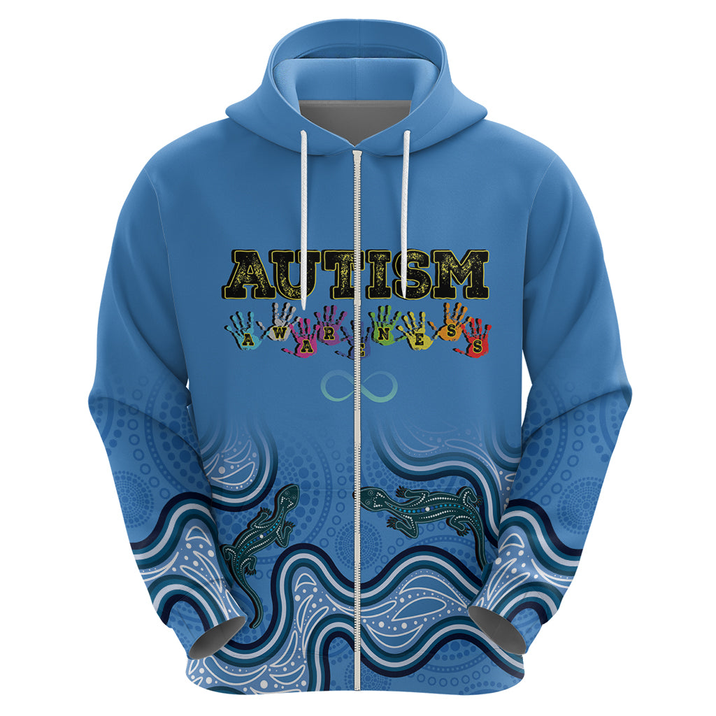 Australia Autism Awareness Hoodie In April We Wear Blue Aboriginal Lizard