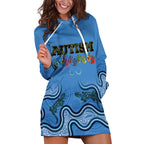 Australia Autism Awareness Hoodie Dress In April We Wear Blue Aboriginal Lizard