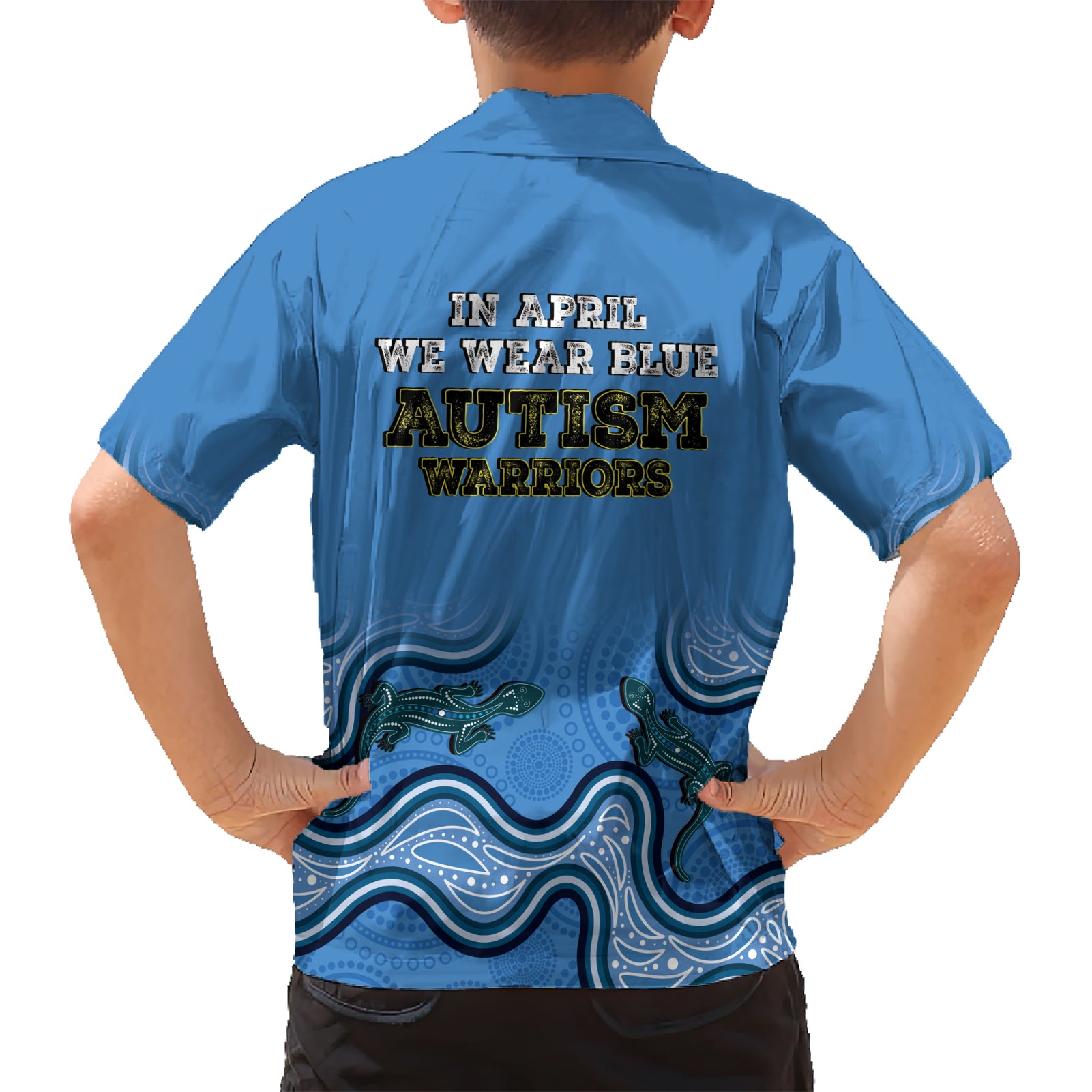 Australia Autism Awareness Kid Hawaiian Shirt In April We Wear Blue Aboriginal Lizard