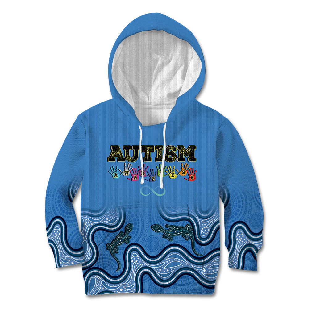 Australia Autism Awareness Kid Hoodie In April We Wear Blue Aboriginal Lizard