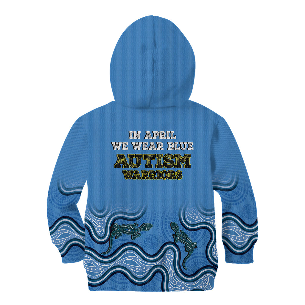 Australia Autism Awareness Kid Hoodie In April We Wear Blue Aboriginal Lizard
