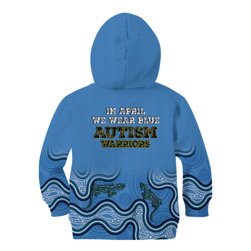 Australia Autism Awareness Kid Hoodie In April We Wear Blue Aboriginal Lizard