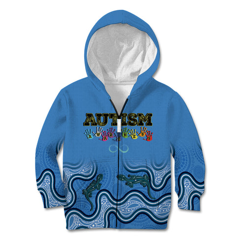 Australia Autism Awareness Kid Hoodie In April We Wear Blue Aboriginal Lizard
