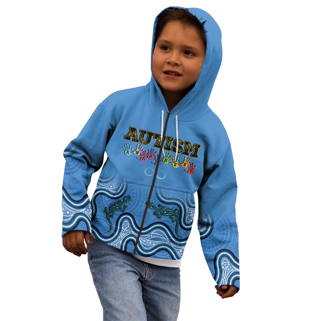 Australia Autism Awareness Kid Hoodie In April We Wear Blue Aboriginal Lizard