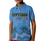 Australia Autism Awareness Kid Polo Shirt In April We Wear Blue Aboriginal Lizard