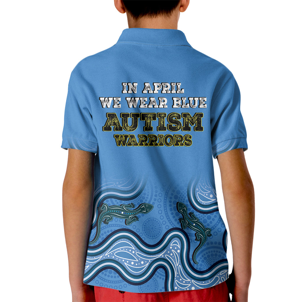 Australia Autism Awareness Kid Polo Shirt In April We Wear Blue Aboriginal Lizard