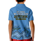 Australia Autism Awareness Kid Polo Shirt In April We Wear Blue Aboriginal Lizard