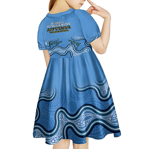 Australia Autism Awareness Kid Short Sleeve Dress In April We Wear Blue Aboriginal Lizard